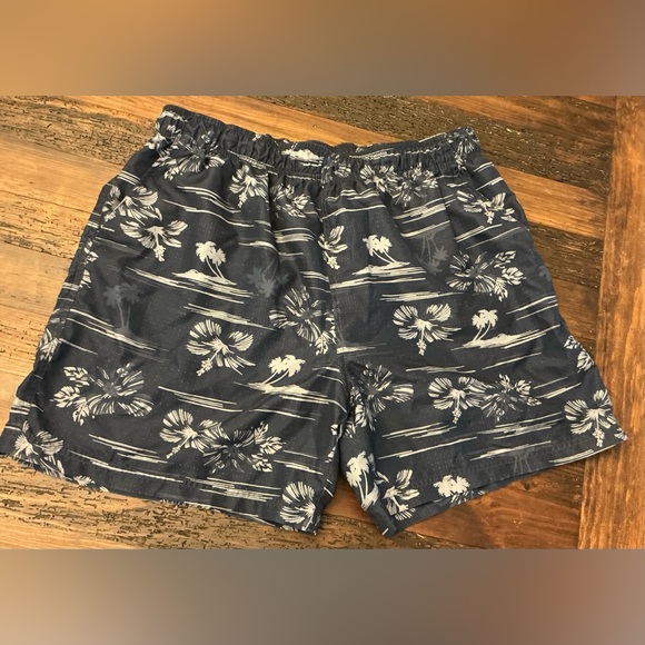 OP Dark Blue Tropical Print Swim Trunks - Picture 1 of 3